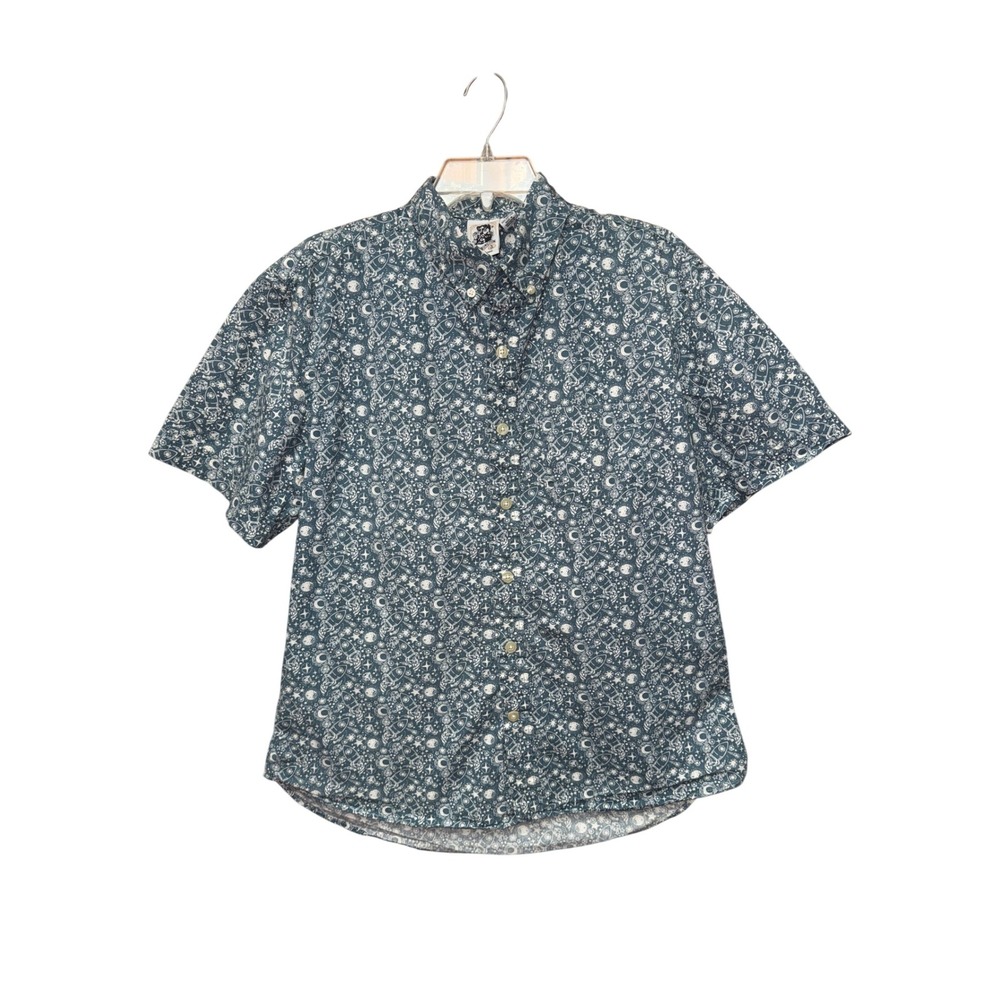 VTG Kennington Men Cotton Shirt XL Blue Space Rockets Short Sleeve Summer Preppy